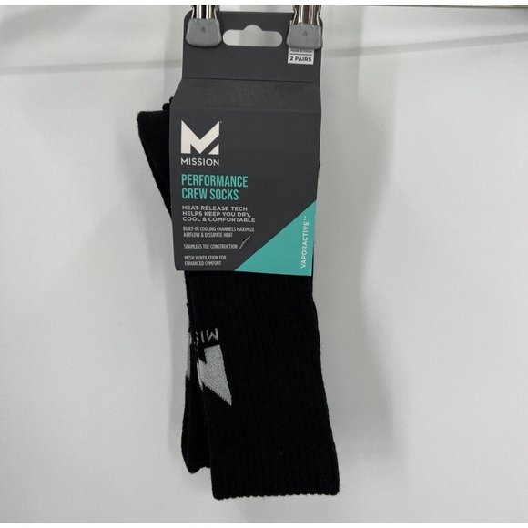 Mission Other - Mission Black Performance Crew Socks sz M Men's 6-8/Women's 6-10 Pack of 2 Pairs